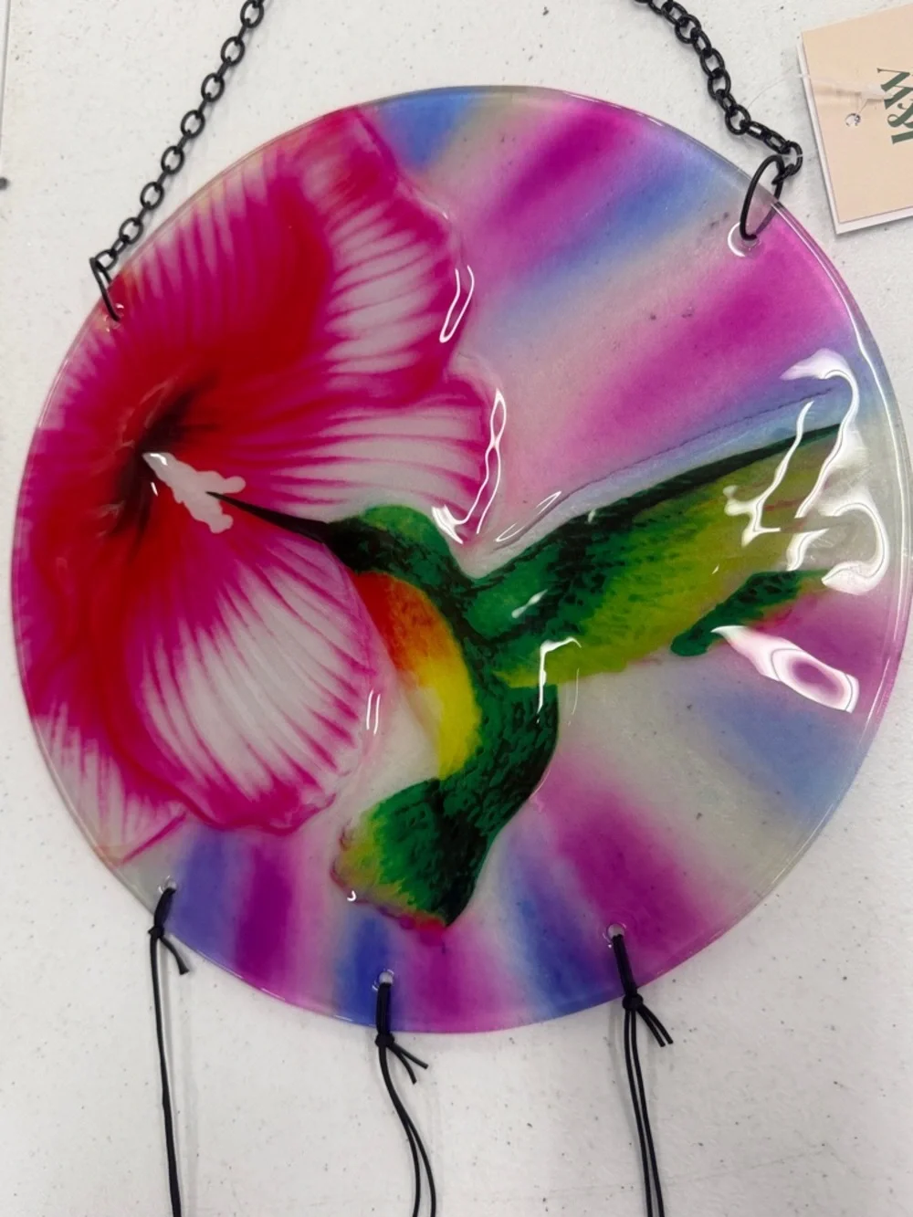 1 Choice of Hand-Painted Glass Hummingbird or Dragonfly Wind Chimes - Picture 2 of 3